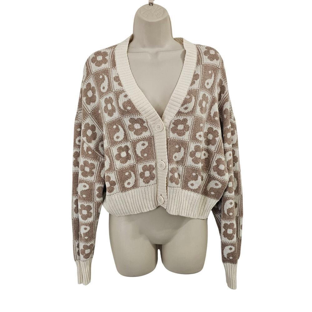 AMERICAN EAGLE Yin & Yang Cardigan in Cream Size L